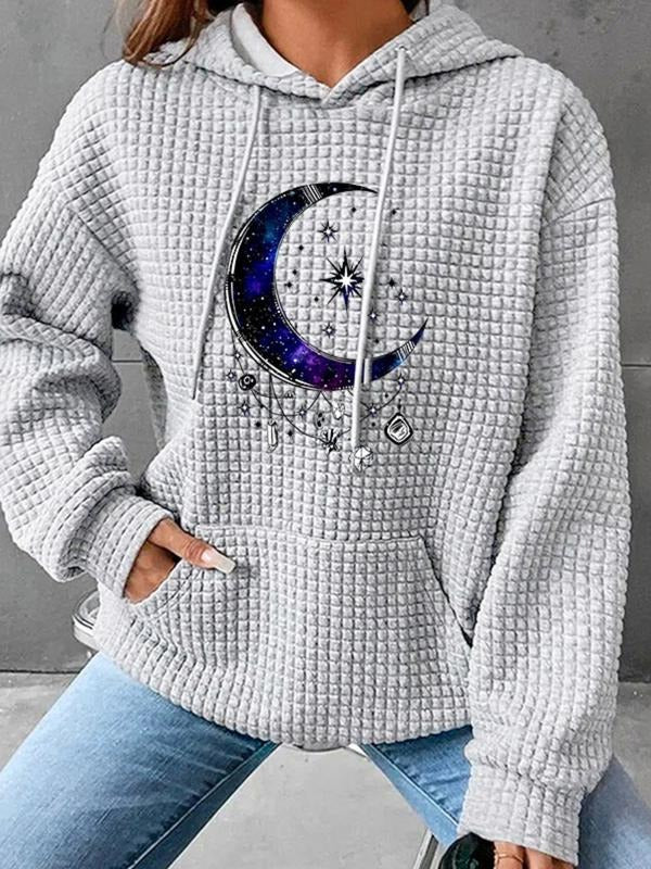 Women's Trendy Hooded Sweatshirt with Celestial Print, Long Sleeve Pullover with Pocket, Fall & Winter Casual Top...