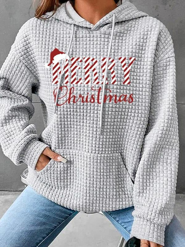 Women's Trendy Hooded Sweatshirt with Christmas Letter Print, Long Sleeve Pullover with Pocket, Fall & Winter Casual Top...