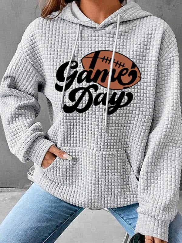 Women's Trendy Hooded Sweatshirt with Football Letter Print, Long Sleeve Pullover with Pocket, Fall & Winter Casual Top...