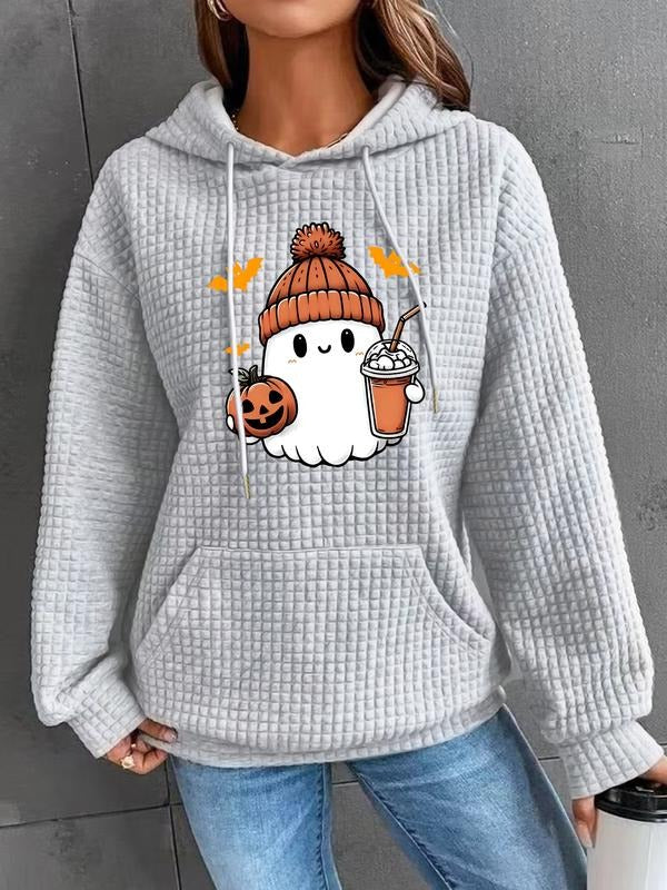 Women's Trendy Hooded Sweatshirt with Ghost Print, Long Sleeve Pullover with Pocket, Casual Top for Fall & Winter...