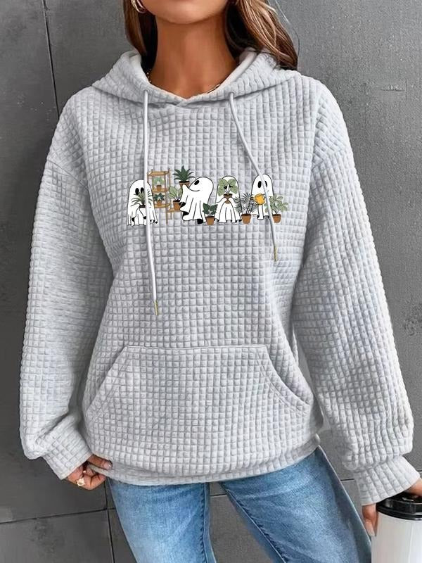 Women's Trendy Hooded Sweatshirt with Ghost Print, Long Sleeve Pullover with Pocket, Fall & Winter Casual Top style 02...