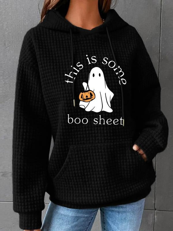 Women's Trendy Hooded Sweatshirt with Ghost Print, Long Sleeve Pullover with Pocket, Fall & Winter Casual Top T-Shirts,...