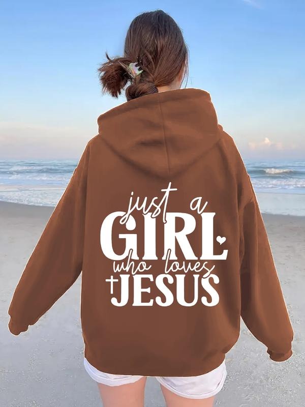Women's Trendy Hooded Sweatshirt with Jesus Love Pattern, Long Sleeve Pocket Hoodie, Fall & Winter Casual Top T-Shirts