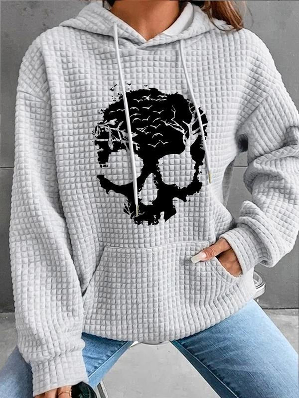 Women's Trendy Hooded Sweatshirt with Skull Bird Print, Long Sleeve Pullover with Pocket, Fall & Winter Casual Top,...