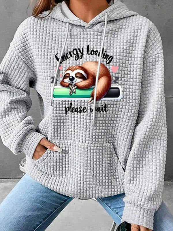 Women's Trendy Hooded Sweatshirt with Sloth & Letter Print, Long Sleeve Pullover with Pocket, Fall Winter Casual Top...