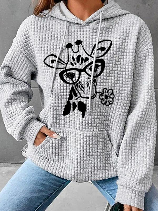 Women's Trendy Hooded Sweatshirt, Floral Deer Print, Long Sleeve Pullover with Pocket, Fall & Winter Casual Wear...