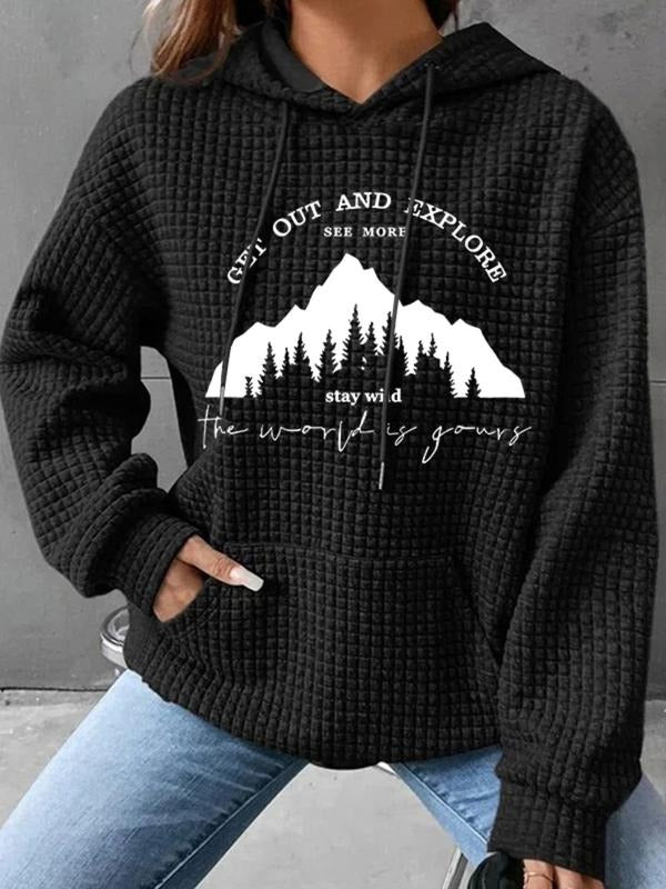 Women's Trendy Hooded Sweatshirt, Forest Pattern Long Sleeve Pullover, Fall & Winter Casual Top, Comfortable Fit...