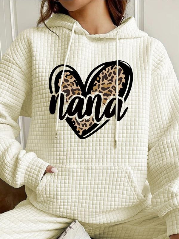 Women's Trendy Leopard Heart Hoodie, Long Sleeve Pocket Sweatshirt, Fall & Winter Casual Top, Comfortable Fit T-Shirts