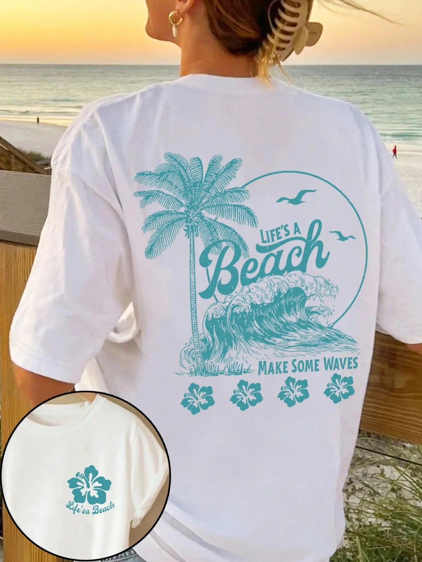 Women's Tropical Print Round Neck Tee, Casual Short Sleeve Crew Neck T-Shirt for Summer, Fashion Women's Top for Daily...