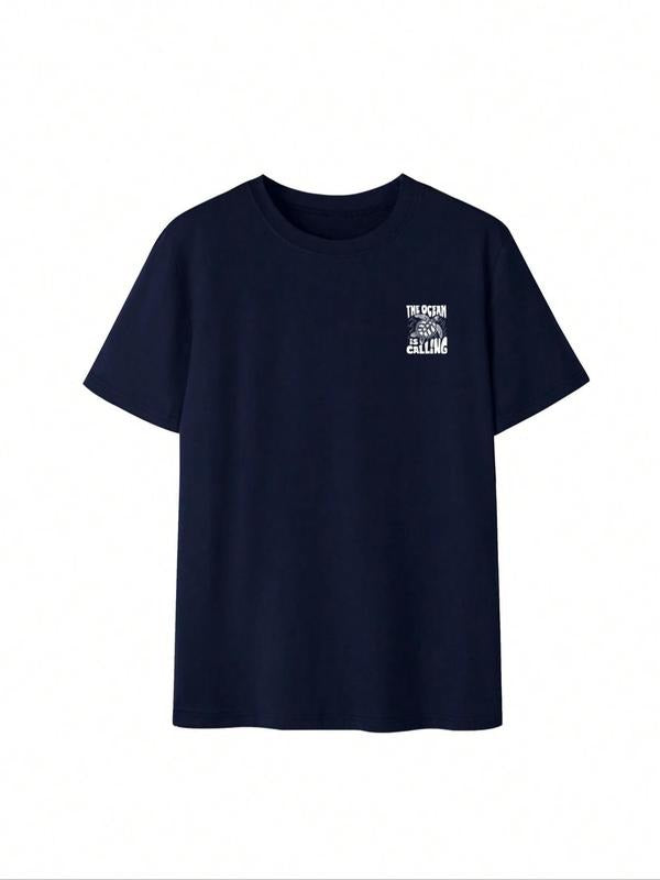 Women's Turtle & Letter Print Round Neck Tee, Casual Short Sleeve Crew Neck T-Shirt for Summer, Fashion Women's Top for...