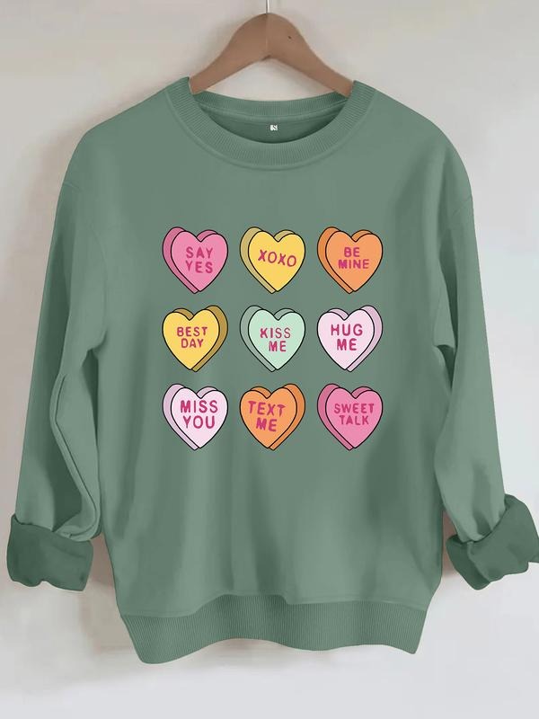 Women's V-Heart Letter Print Casual Round Neck Sweatshirt, Soft Pullover, Fall & Winter Essential, Comfortable Fabric...