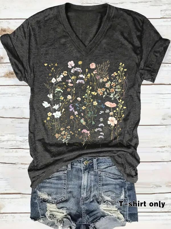 Women's V Neck Floral Print Casual Loose-Fit Summer T-Shirt, Comfortable Breathable Fabric, Available in Sizes S-Xxl...