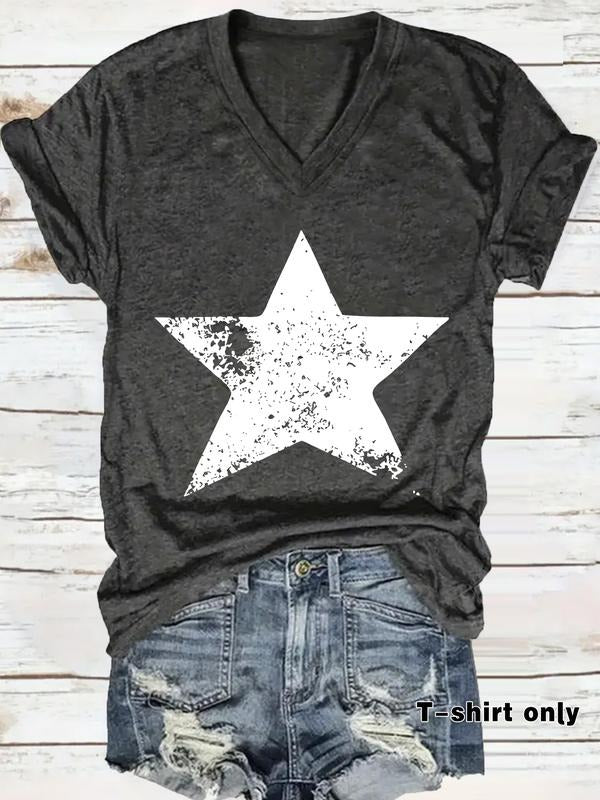 Women's V Neck Star Print Casual Loose-Fit Summer T-Shirt, Comfortable Breathable Fabric, Available in Sizes S-Xxl style...