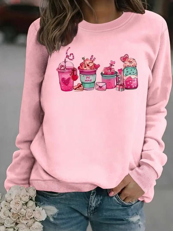 Women's Valentine Heart Pattern Round Neck Sweatshirt, Casual Fitted Pullover, Medium Stretch, All-Season Comfort...