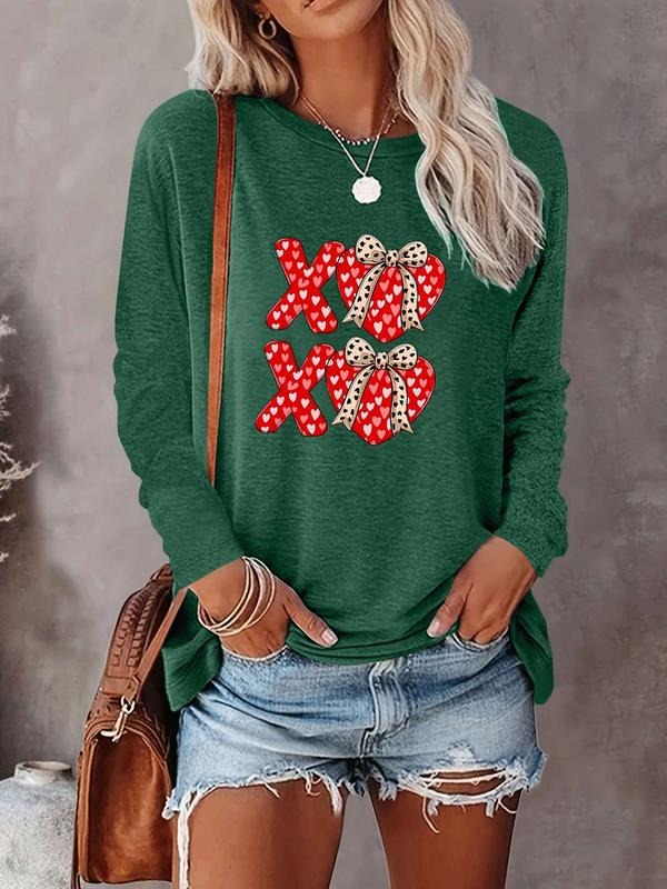 Women's Valentine's Day Casual Long Sleeve Heart Letter Print Round Neck Fitted T-Shirt, Comfortable All-Season Wear, 10...