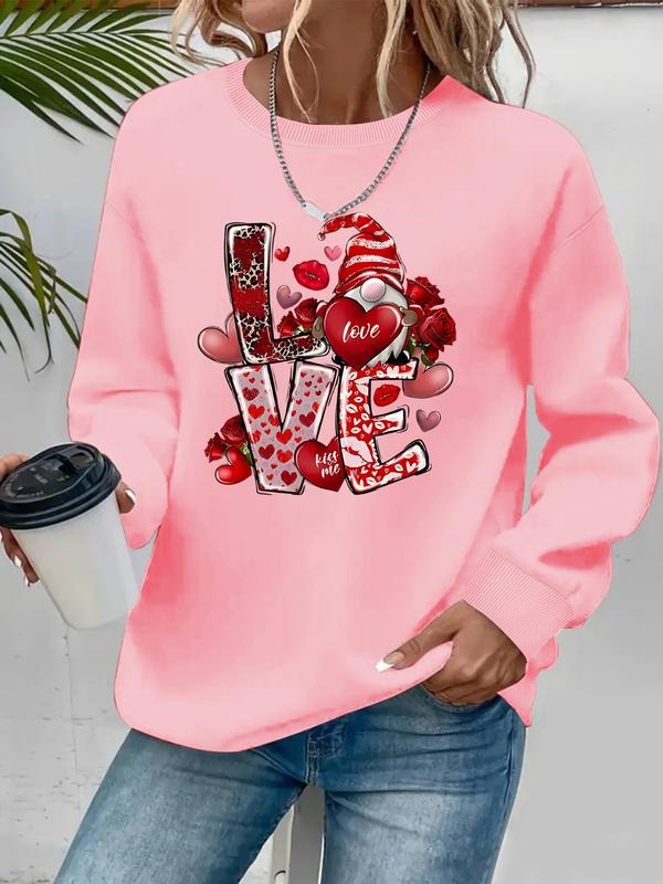 Women's Valentine's Day Print Casual Round Neck Sweatshirt, Soft Pullover, Fall & Winter Essential, Comfortable Fabric...