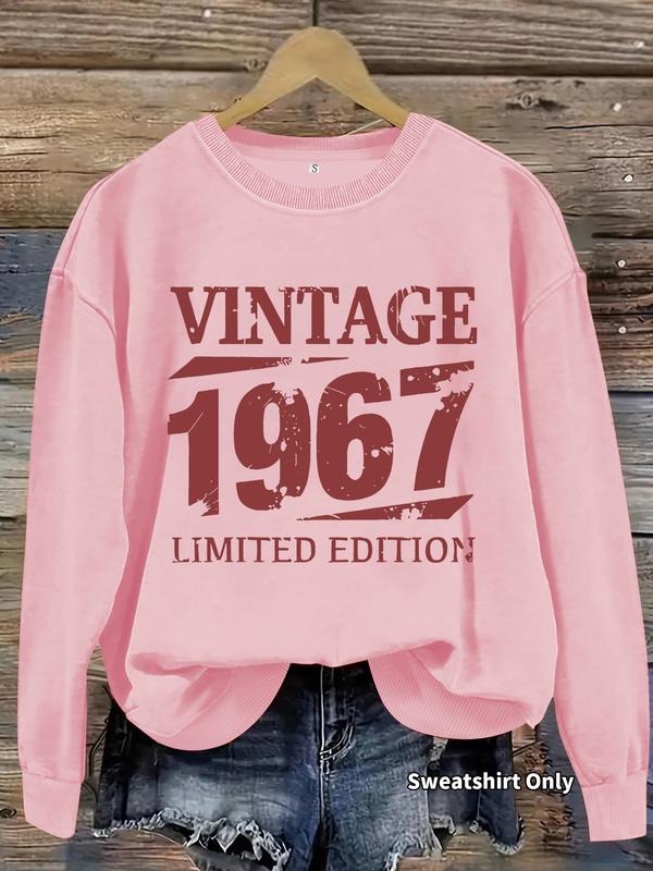 Women's Vintage 1967 Year Print Crew Neck Sweatshirt, Casual Long Sleeve Pullover for Daily Wear, Ladies Clothes for Fall...