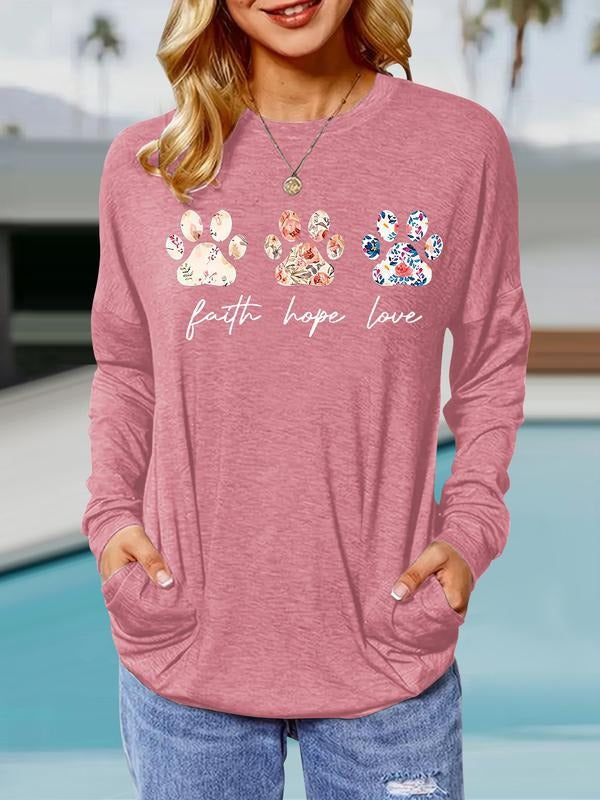 Women's Vintage Floral Dog Print Round Neck Long Sleeve Pullover, Casual Loose Fit Spring & Fall T-Shirt, Comfortable...