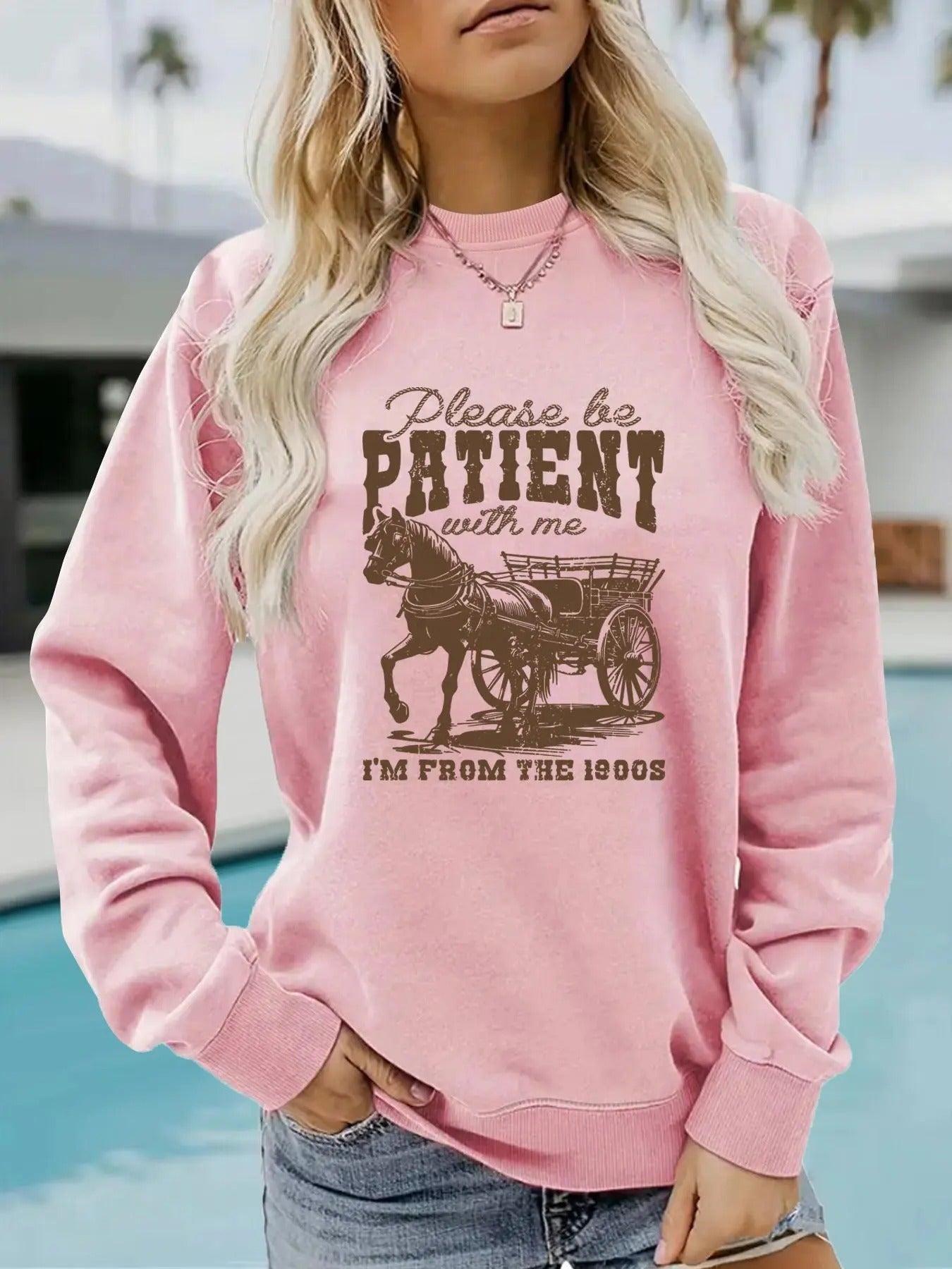 Women's Vintage Graphic Print Crew Neck Sweatshirt, Casual Long Sleeve Pullover for Spring, Fashion Women's Top for Daily...