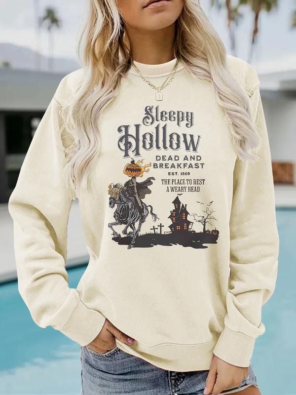 Women's Vintage Halloween Scary Sweatshirt, Soft Long Sleeve Round Neck Pullover, Casual Daily Wear T-Shirts, Hoodie