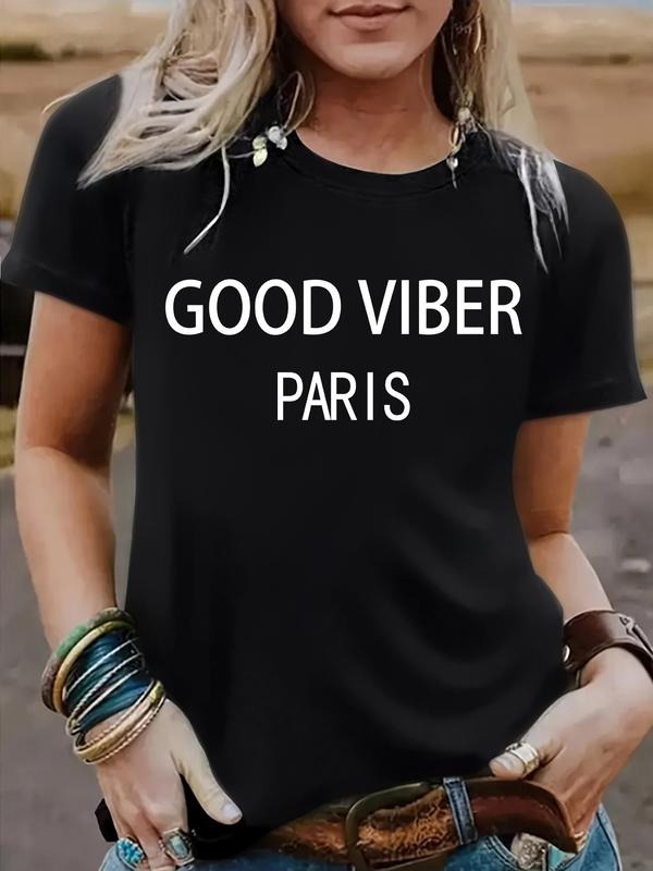 Women's Vintage Letter Print Casual Summer T-Shirt, Breathable Short Sleeve Round Neck Top, Fit for Daily Wear in S-Xxl...