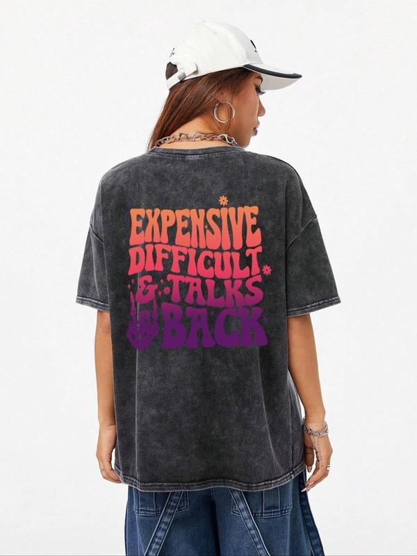 Women's Vintage Short Sleeve T-shirt, Casual Retro Letter Print Tee, Women's Summer Clothes for Daily Wear, Top Hoodie,...