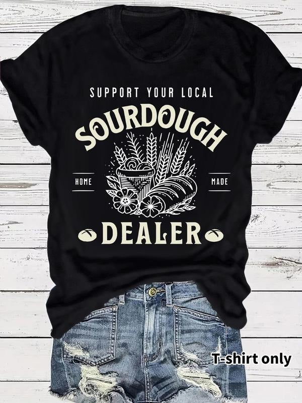 Women's Vintage Sourdough Dealer Print Round Neck Tee, Casual Short Sleeve T-shirt for Summer, Ladies Clothes for Daily...