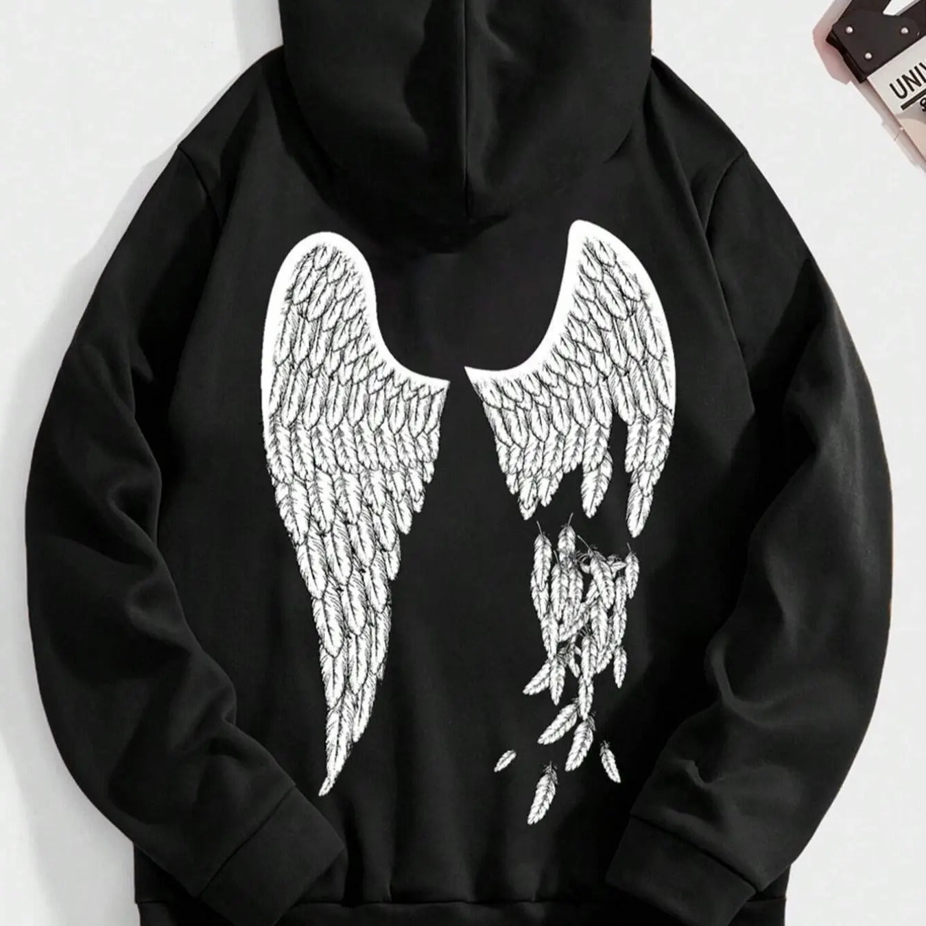 Women's Wing Print Drawstring Pocket Hoodie, Casual Long Sleeve Hooded Sweatshirt for Fall & Winter, Women's Clothes for...