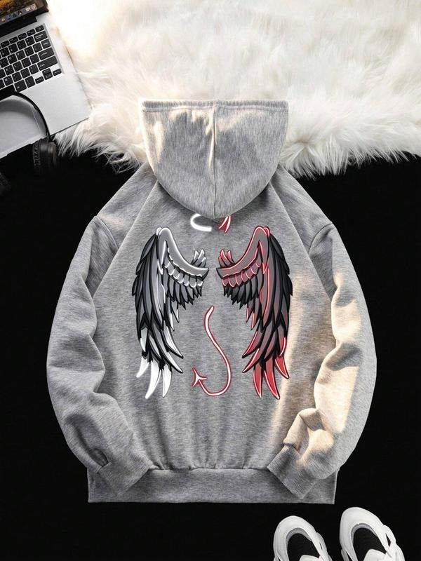 Women's Wing Print Drop Shoulder Hoodie, Fashion Casual Drawstring Pocket Hooded Sweatshirt for Daily Holiday Outdoor...