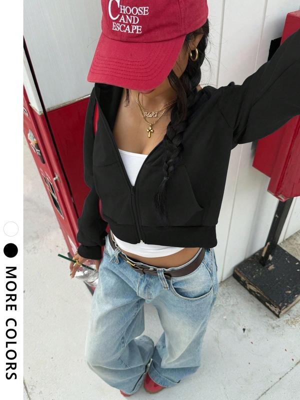 Women's Zipper Hoodie Short Casual New Look 915, Fitted Cut Hooded Sweatshirt Long Sleeve Warm Plush Jacket Coat for Fall...