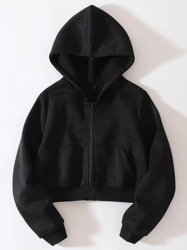 Women's Zipper Hoodie Short Casual New Look 915, Fitted Cut Hooded Sweatshirt Long Sleeve Warm Plush Jacket Coat for Fall...