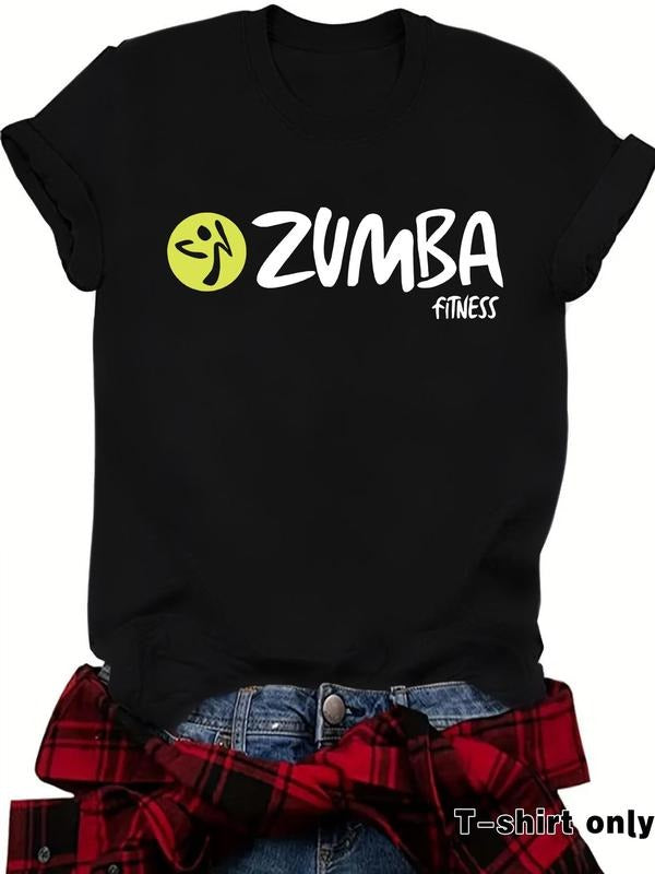 Women's Zumba Print Round Neck Tee, Casual Short Sleeve Crew Neck T-Shirt for Summer, Fashion Women's Top for Daily Wear...