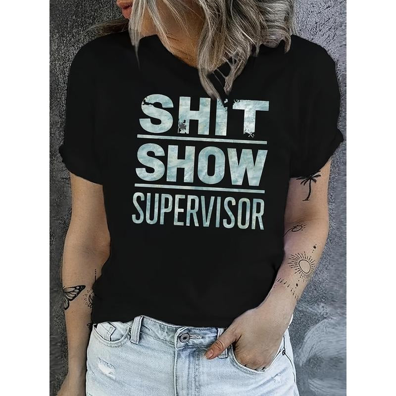 Women's stylish letter print T-shirt Comfortable casual short sleeve round neck daily wear top Hoodie, Sweatshirt