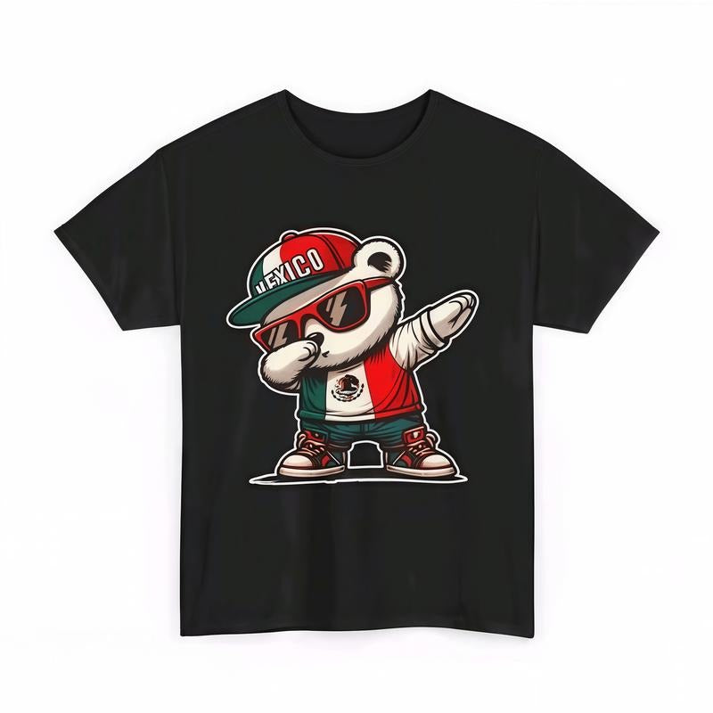 WomenCrew Neck T-Shirt,PatternedPrint Adorable Mexican Bear Dabbing Tee Fun and Trendy Streetwear Top Black graphic tees...