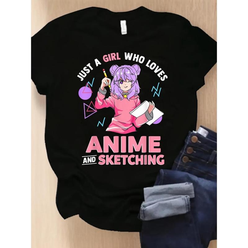 Womens Anime Graphic T-Shirt - Comfortable Crew Neck, Lightweight Short Sleeves for Spring & Summer