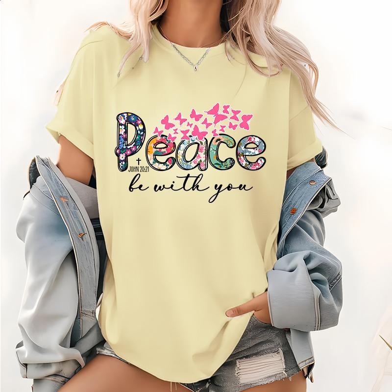 Womens Christian T-Shirt Peace be with you Tee Church clothes Christian Gifts Jesus T Shirts Bible Quotes Women's Faith...