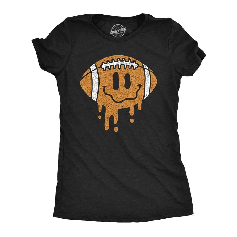 Womens Dripping Football Smile Funny T Shirts Sports Graphic Tee For Ladies Funny Womens T Shirts Cute Slimming Top...