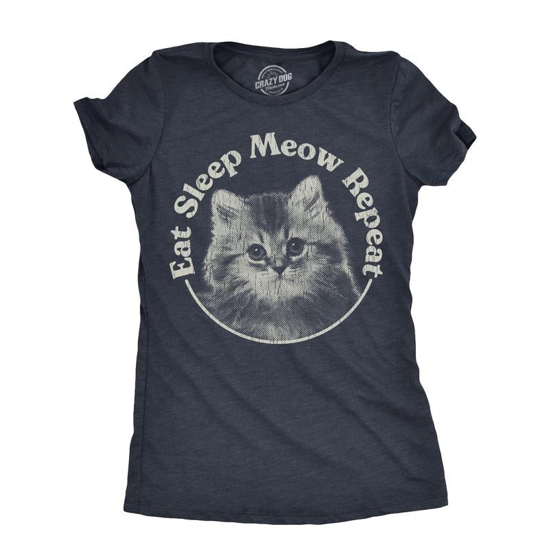 Womens Eat Sleep Meow Repeat T Shirt Funny Cute Kitten Lovers Tee for Ladies Funny Womens T Shirts Cute Slimming Top...