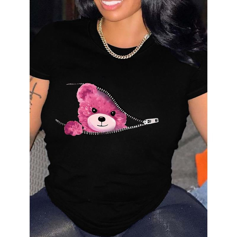 Womens Fashionable Teddy Bear Graphic T-Shirt