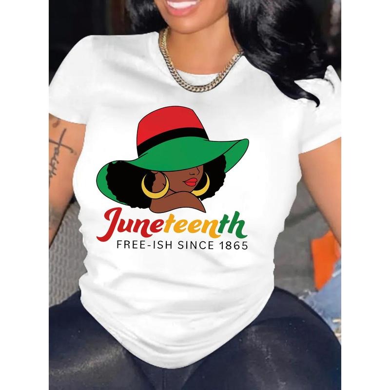 Womens Figure & Letter Print T-Shirt - Fashionable Crew Neck, Short Sleeve, Casual Style - Perfect for Spring & Summer -...