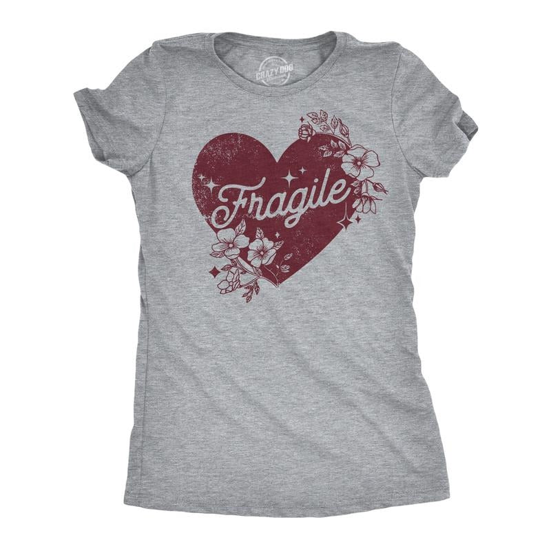 Womens Fragile Heart T Shirt Funny Valentines Day Delicate Sensitive Joke Tee for Ladies Funny Womens T Shirts Cute...