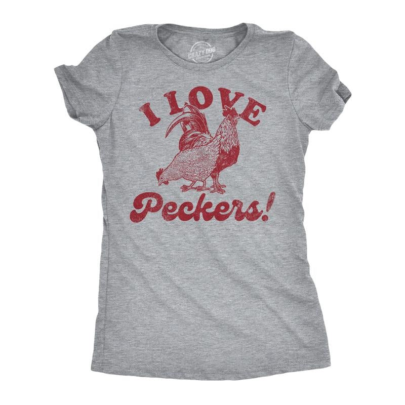 Womens Funny T Shirts I Love Peckers Sarcastic Chicken Graphic Tee For Ladies Funny Womens T Shirts Cute Slimming Top...