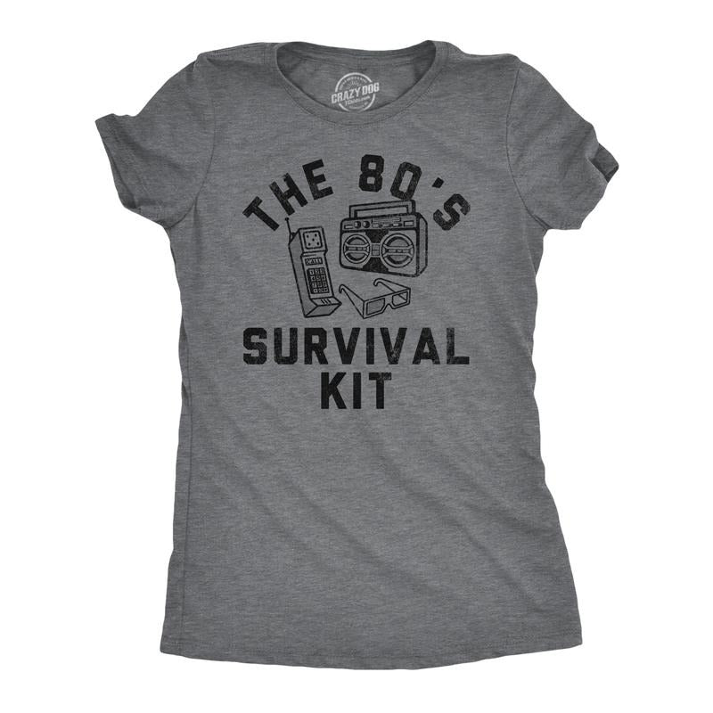 Womens Funny T Shirts The 80s Survival Kit Sarcastic Retro Graphic Tee For Ladies Funny Womens T Shirts Cute Slimming Top...