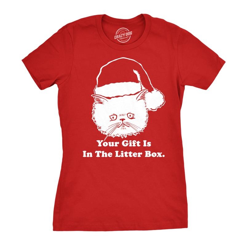 Womens Gift Is In The Litter Box Funny Crazy Cat Christmas Holiday T shirt Funny Womens T Shirts Cute Slimming Top...