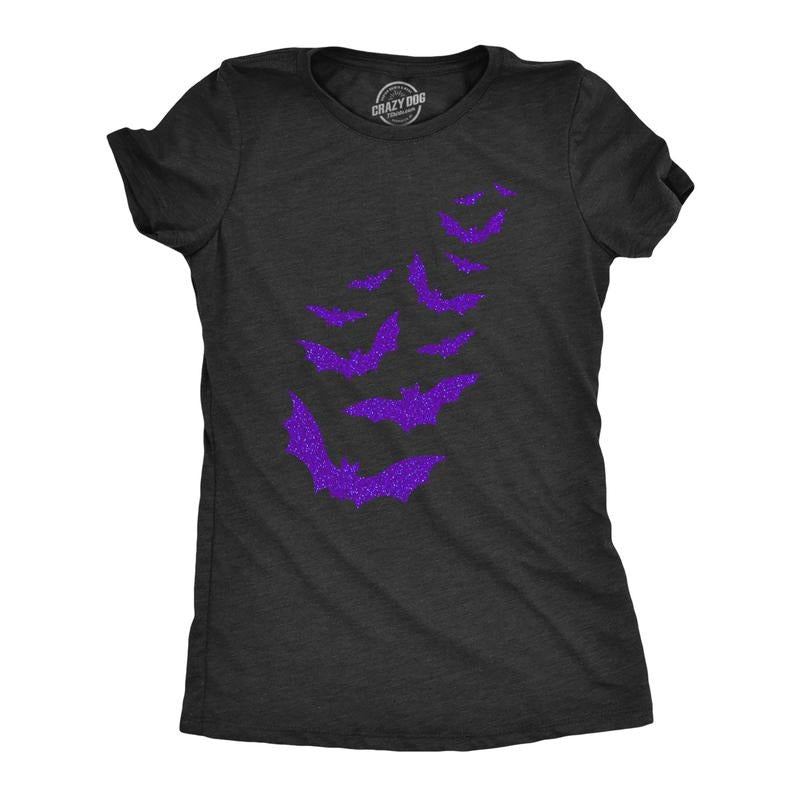 Womens Glitter Bats T Shirt Funny Cute Halloween Graphic Cool Novelty Tee for Ladies Funny Womens T Shirts Cute Slimming...