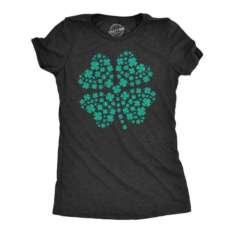 Womens Glitter Clover T Shirt Funny Awesome St Pattys Days Parade Shiny Shamrock Tee For Ladies Funny Womens T Shirts...