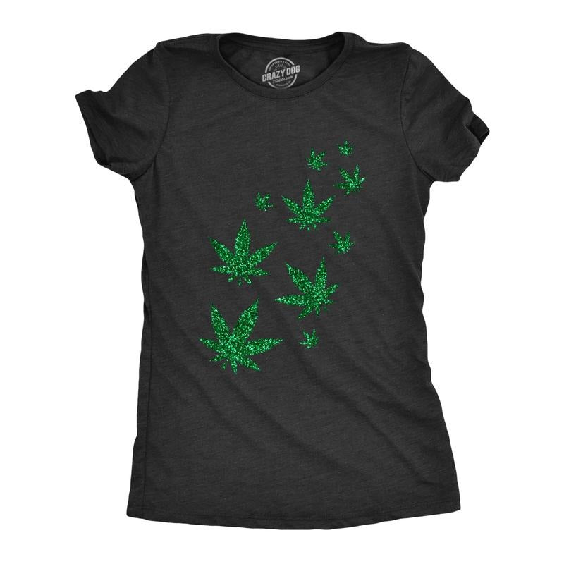 Womens Glitter Pot Leaves T Shirt Cute 420 Lovers Weed Leaf Graphic Novelty Pothead Top Hoodie, Sweatshirt