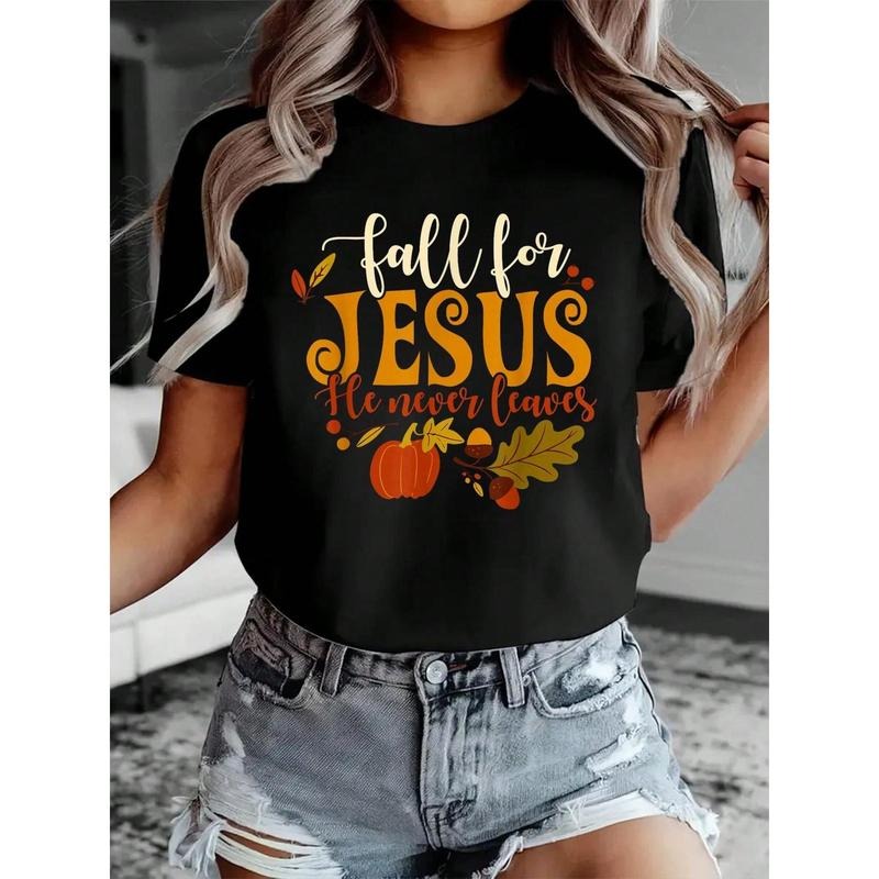 Womens Graphic T-Shirt Religious Christian Catholic Fall For Jesus Believer Autumn T-Shirt Hoodie, Sweatshirt