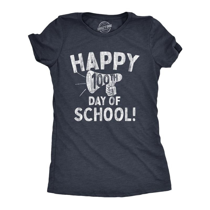 Womens Happy 100th Day of School T Shirt Funny Teacher Learning Tee For Ladies Funny Womens T Shirts Cute Slimming Top...