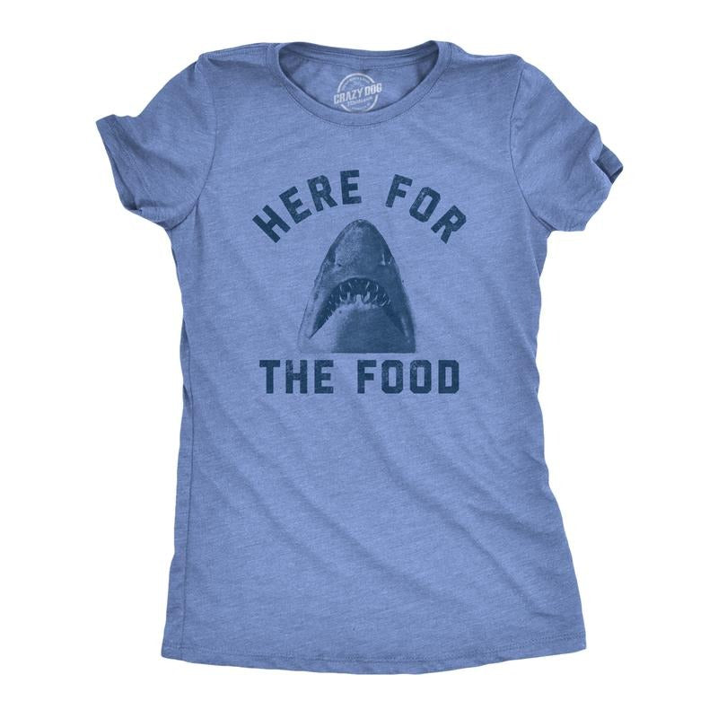 Womens Here For The Food T Shirt Funny Shark Novelty Great White Graphic Tee Funny Womens T Shirts Cute Slimming Top...